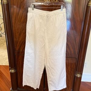J. Crew Factory White Linen-Blend Slim Wide-leg Drawstring Pant